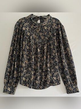 Boho Dark Floral High Neck Balloon Sleeve Blouse | Cottagecore Whimsigoth